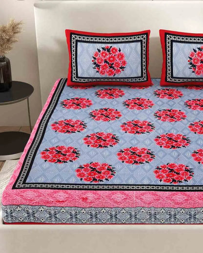 Graceful Jaipuri Hand Printed Cotton Bedding Set | Queen Size | 92 x 87 inches