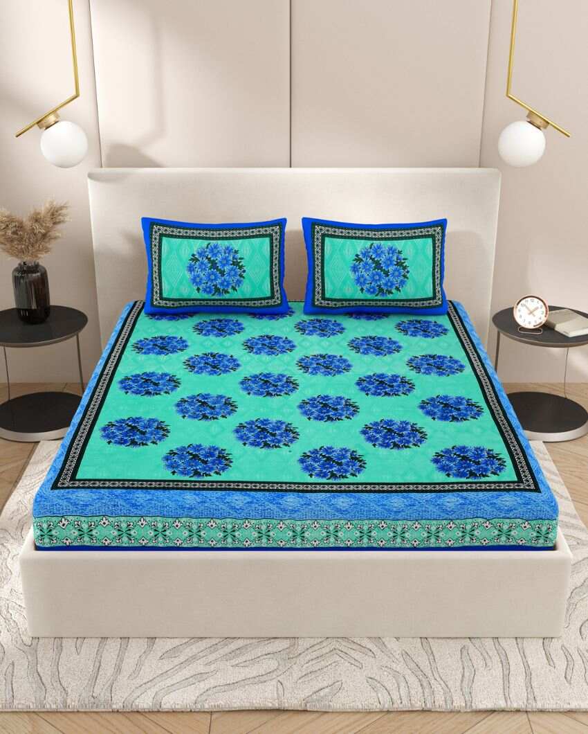 Graceful Jaipuri Hand Printed Cotton Bedding Set | Multiple Colors | Queen Size | 92 x 87 inches