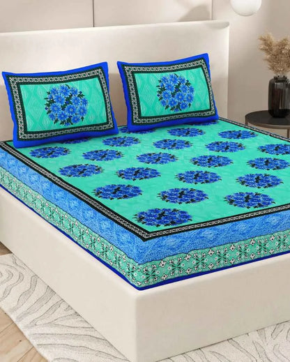 Graceful Jaipuri Hand Printed Cotton Bedding Set | Multiple Colors | Queen Size | 92 x 87 inches