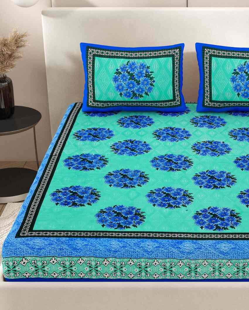 Graceful Jaipuri Hand Printed Cotton Bedding Set | Multiple Colors | Queen Size | 92 x 87 inches