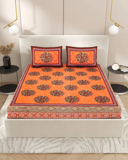 Graceful Jaipuri Hand Printed Cotton Bedding Set | Queen Size | 92 x 87 inches