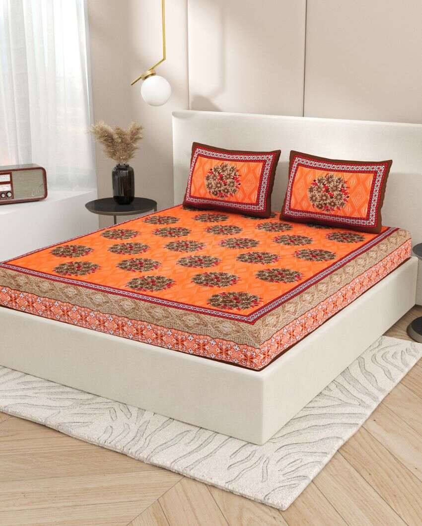 Graceful Jaipuri Hand Printed Cotton Bedding Set | Multiple Colors | Queen Size | 92 x 87 inches