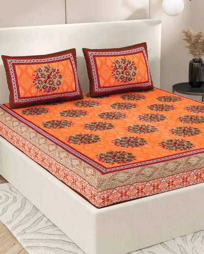 Graceful Jaipuri Hand Printed Cotton Bedding Set | Queen Size | 92 x 87 inches