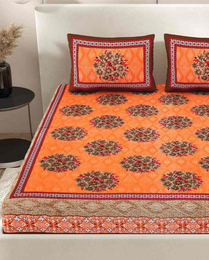 Graceful Jaipuri Hand Printed Cotton Bedding Set | Queen Size | 92 x 87 inches