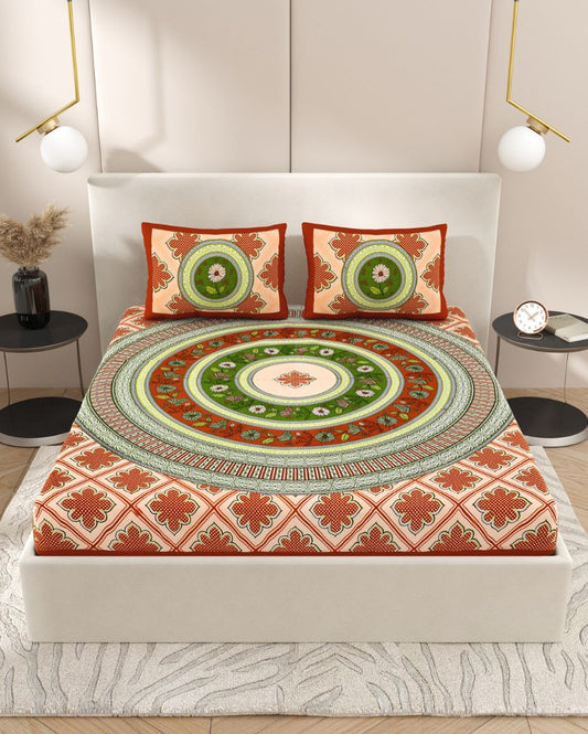 Jaipuri Exquisite Art Hand Printed Cotton Bedding Set | Queen Size | 92 x 87 inches