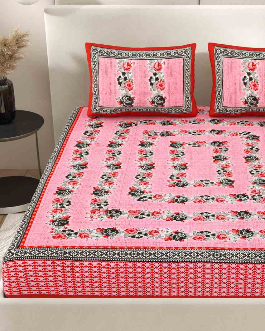 Antique Art Jaipuri Hand Printed Cotton Queen Size Bedsheet | Multiple Colors | Queen Size | 92 x 87 inches