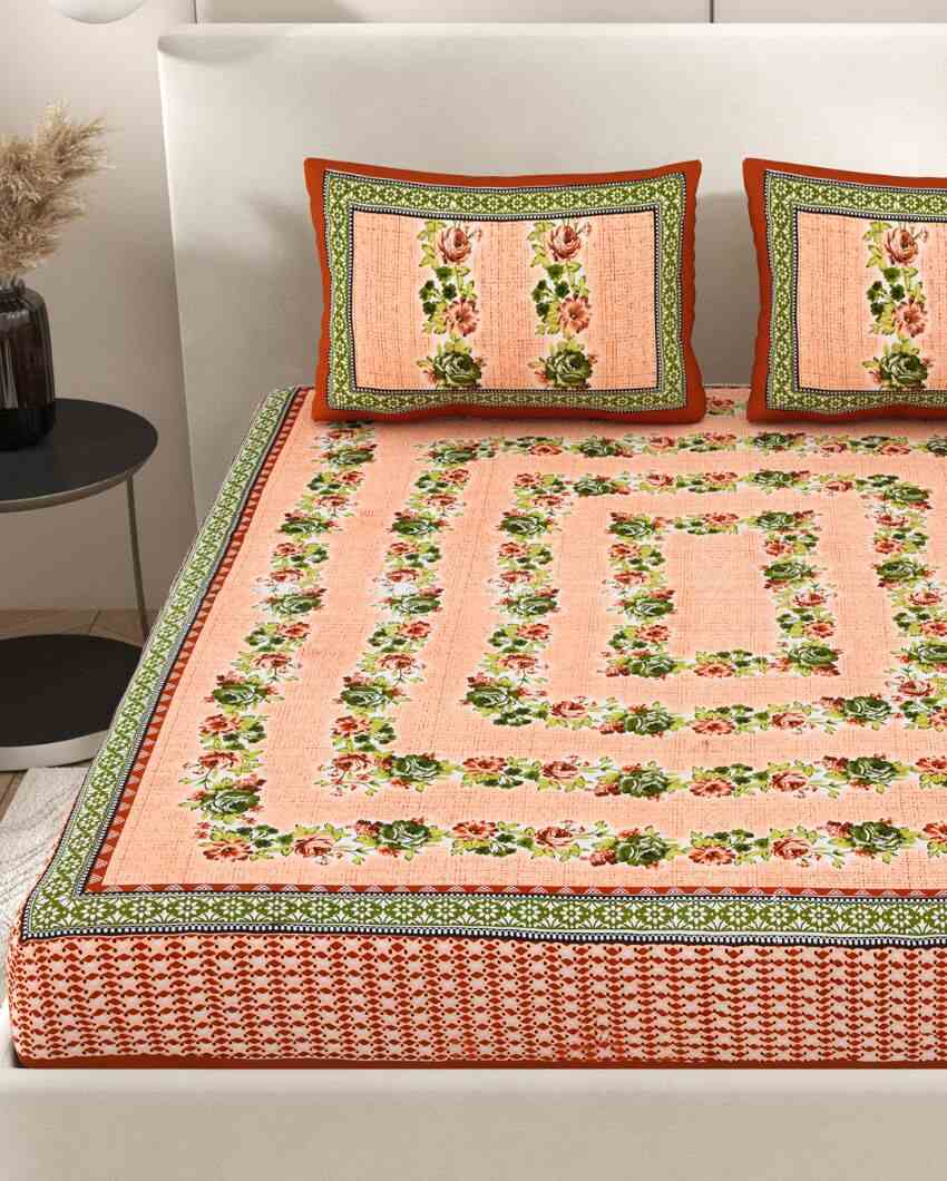 Antique Art Jaipuri Hand Printed Cotton Queen Size Bedsheet | Queen Size | 92 x 87 inches