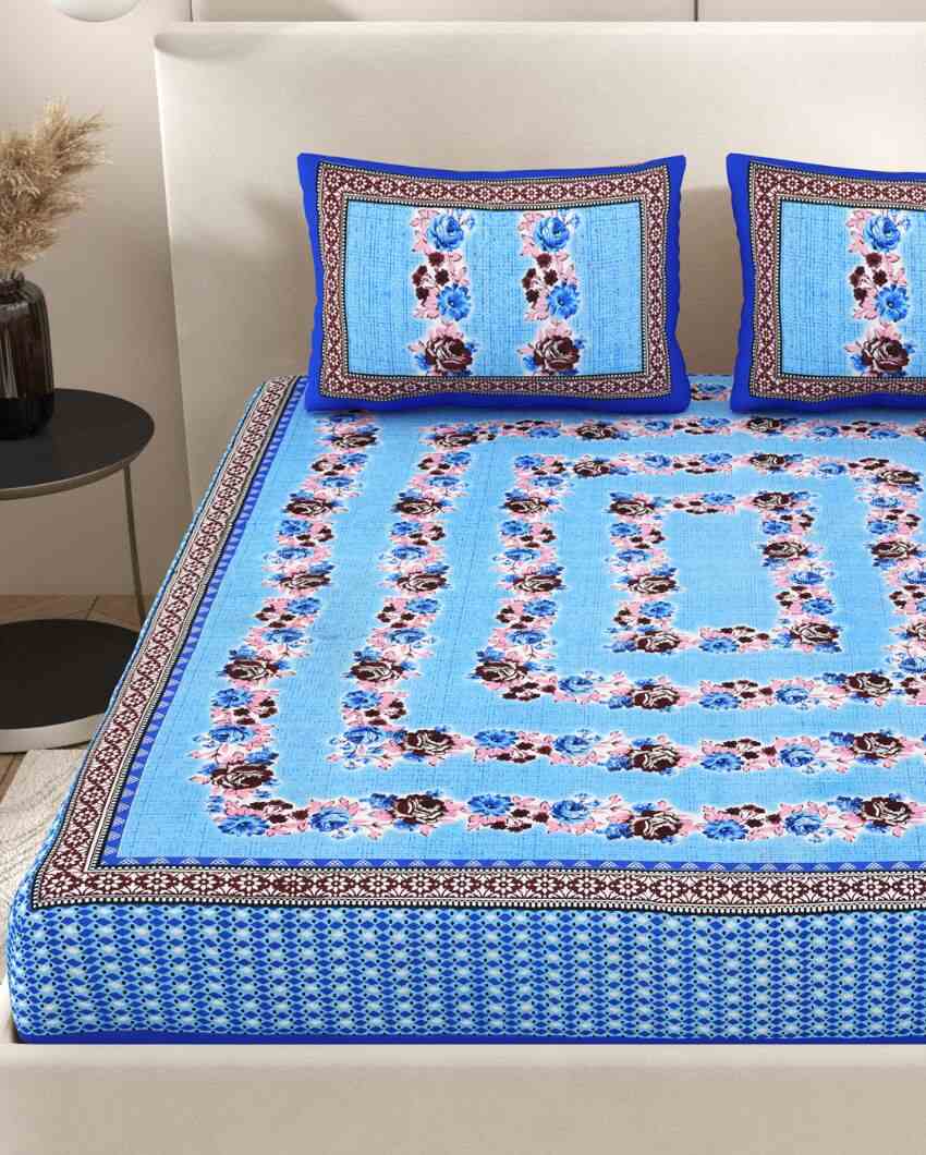 Antique Art Jaipuri Hand Printed Cotton Queen Size Bedsheet | Queen Size | 92 x 87 inches