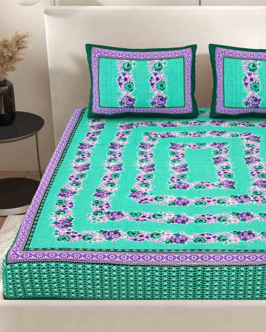 Antique Art Jaipuri Hand Printed Cotton Queen Size Bedsheet | Multiple Colors | Queen Size | 92 x 87 inches