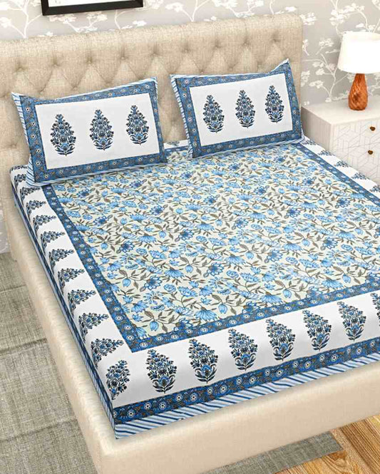 Quaint Hand Printed Tree Jaipuri Cotton Bedding Set  | Multiple Colors | King Size | 90 x 106 inches