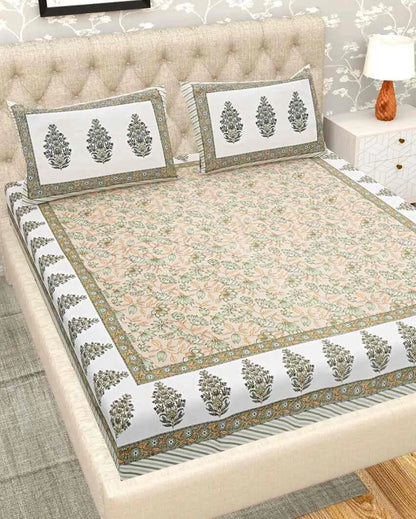 Quaint Hand Printed Tree Jaipuri Cotton Bedding Set  | Multiple Colors | King Size | 90 x 106 inches