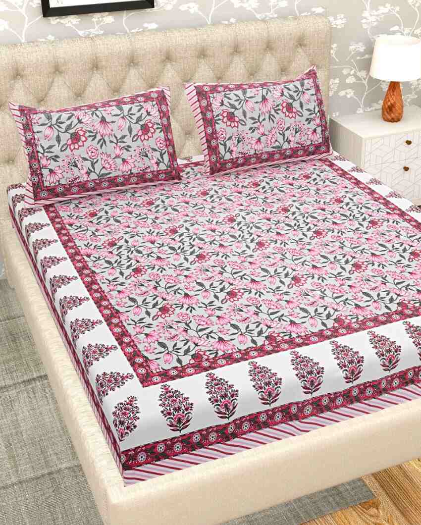 Quaint Hand Printed Tree Jaipuri Cotton Bedding Set  | Multiple Colors | King Size | 90 x 106 inches