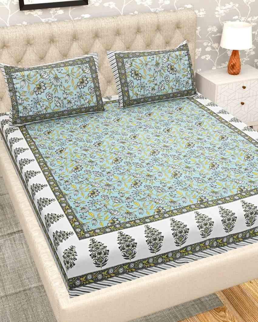 Quaint Hand Printed Tree Jaipuri Cotton Bedding Set  | Multiple Colors | King Size | 90 x 106 inches