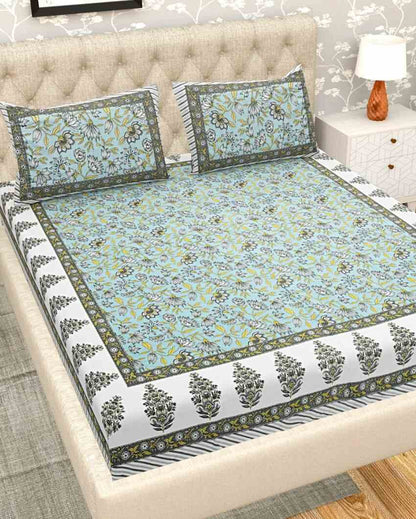 Quaint Hand Printed Tree Jaipuri Cotton Bedding Set  | Multiple Colors | King Size | 90 x 106 inches