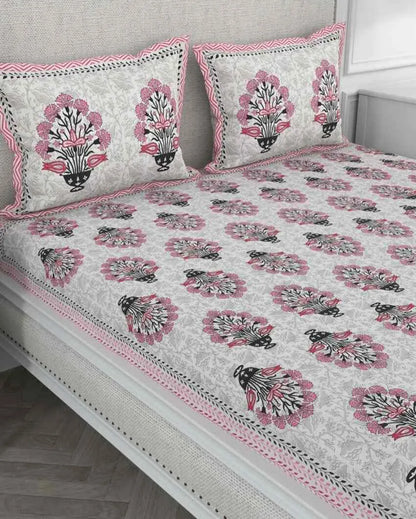 Beautiful Planter Hand Printed Jaipuri Cotton Bedding Set | King Size | 90 x 106 inches