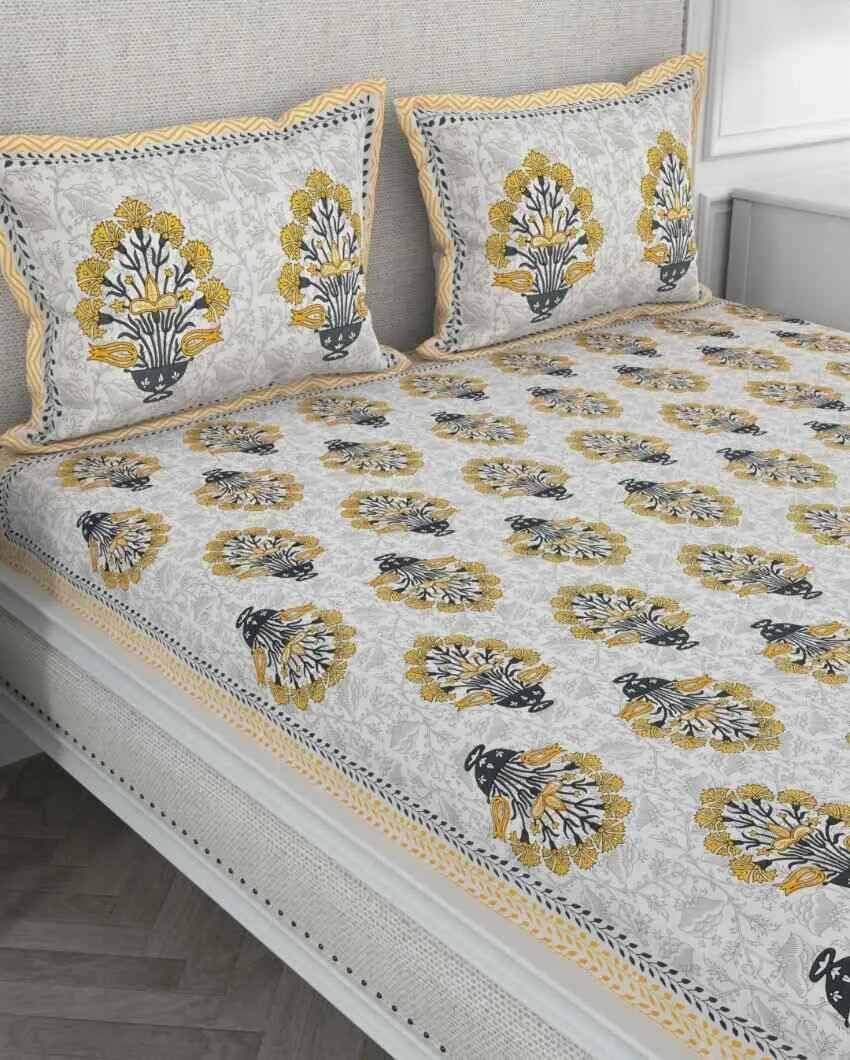 Beautiful Planter Hand Printed Jaipuri Cotton Bedding Set | King Size | 90 x 106 inches