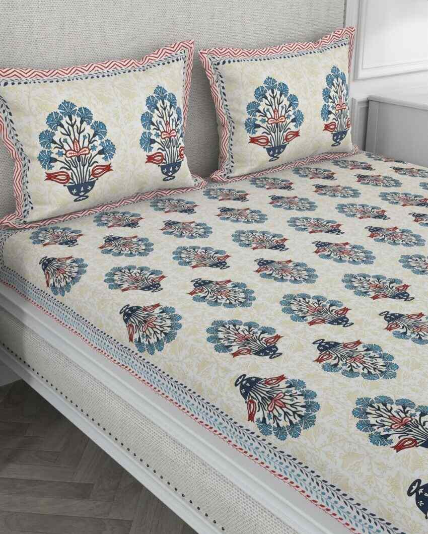 Beautiful Planter Hand Printed Jaipuri Cotton Bedding Set | King Size | 90 x 106 inches