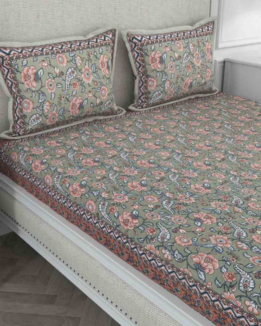 Nostalgic Planters Hand Printed Jaipuri Cotton Bedding Set | King Size | 90 x 106 inches