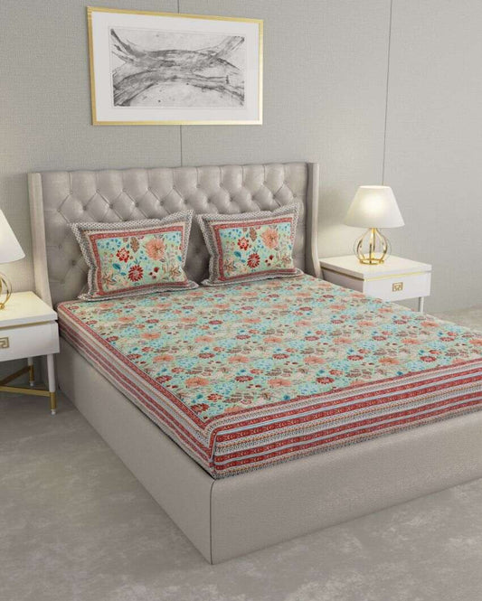 Super Jaipuri Blooms Print Cotton Bedding Set | King Size | 108 x 87 inches