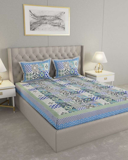 Super Jaipuri Flora-inspired Illustration Print Cotton Bedding Set | King Size | 108 x 87 inches