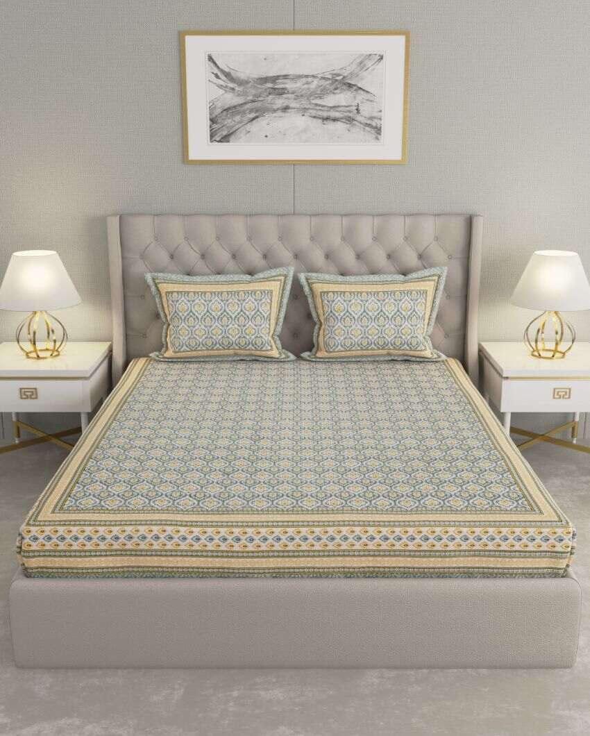 Elegant Jaipuri Print Cotton Fabric Bedding Set | Multiple Colors | King Size | 108 x 87 inches
