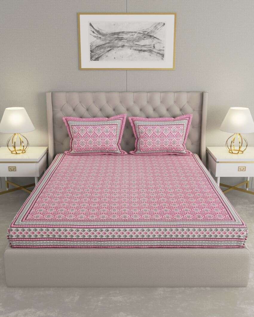 Elegant Jaipuri Print Cotton Fabric Bedding Set | Multiple Colors | King Size | 108 x 87 inches