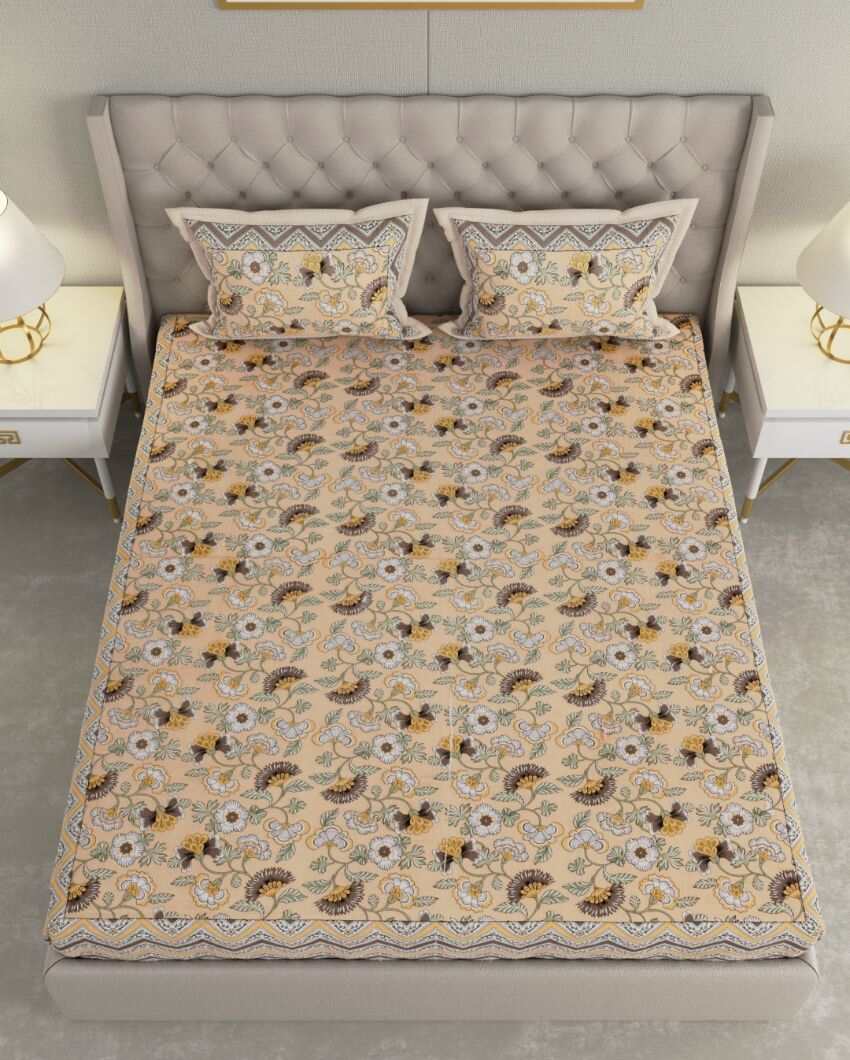 Mini Floral Garden Jaipuri Print Cotton Bedding Set | King Size | 108 x 87 inches