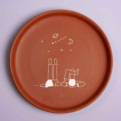 Lunar Mystique Night Sky Watching Brown Terracotta Wall Decor Plate | 8 inches