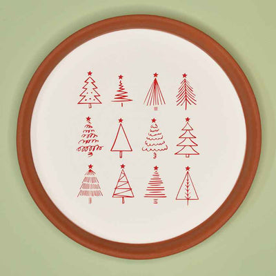 Festive Cheer Christmas Tree & Gifts Brown Terracotta Wall Decor Plate | 8 inches