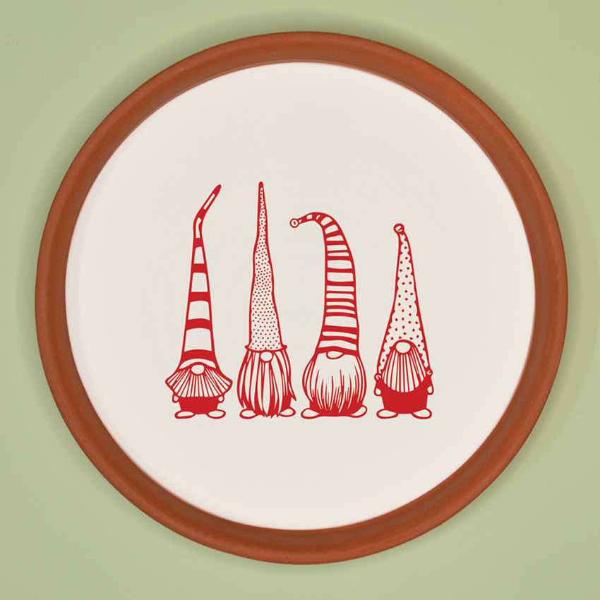 Playful Vibes Christmas Elves Brown Terracotta Wall Decor Plate | 8 inches