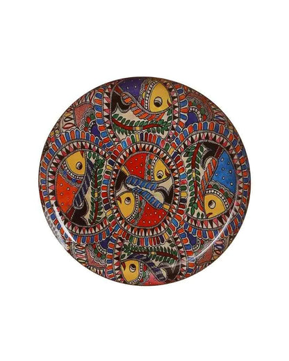 Madhubani Fish Wall Art Metal Plate| Dia 10 Inches