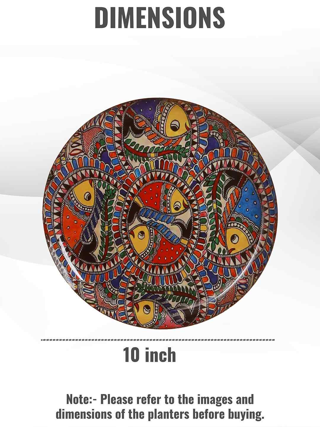 Madhubani Fish Wall Art Metal Plate| Dia 10 Inches