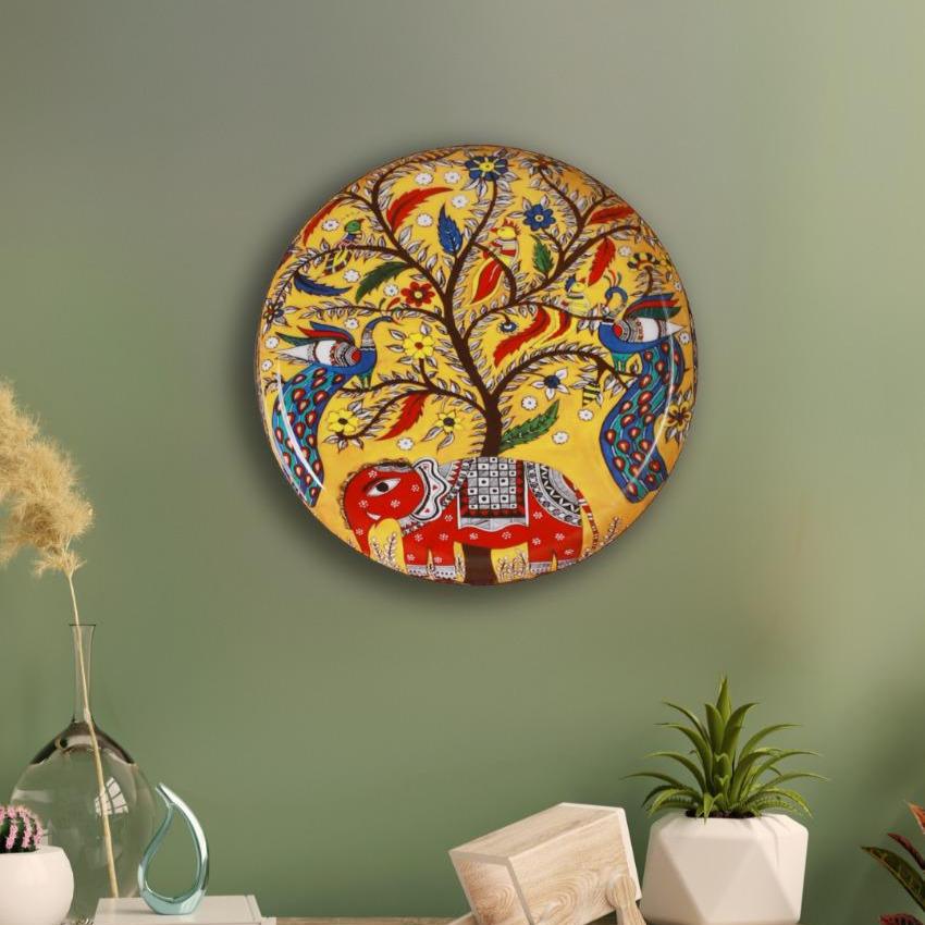 Madhubani Nature Wall Art Metal Plate |Dia 10 Inches