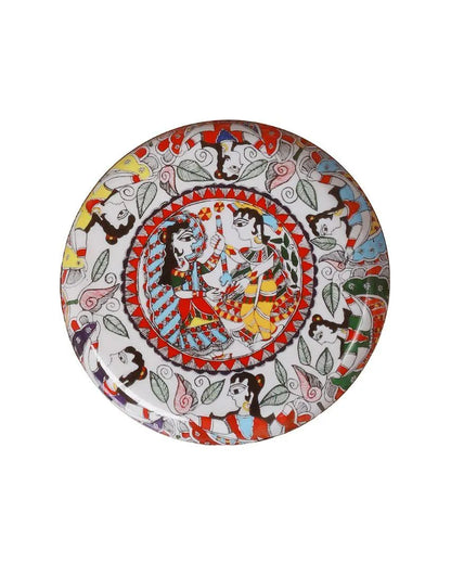 Radha Krishna Madhubani Metal Wall Art Plate | Dia 10 Inches