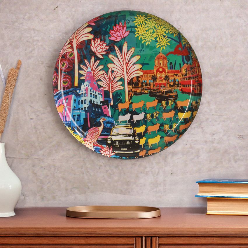 Elegant Design Multicolor Shade City Life Wall Plate | 10 inches