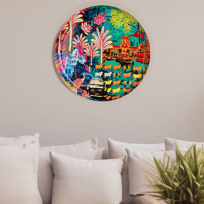 Elegant Design Multicolor Shade City Life Wall Plate | 10 inches