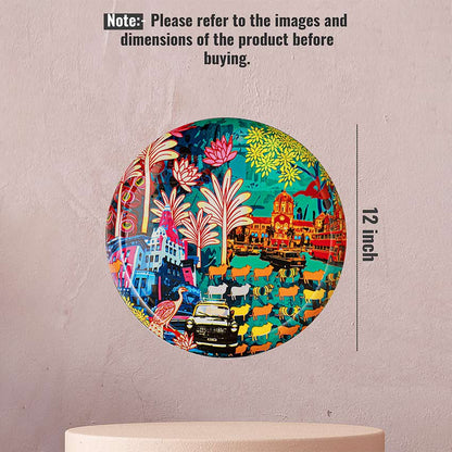 Elegant Design Multicolor Shade City Life Wall Plate | 10 inches