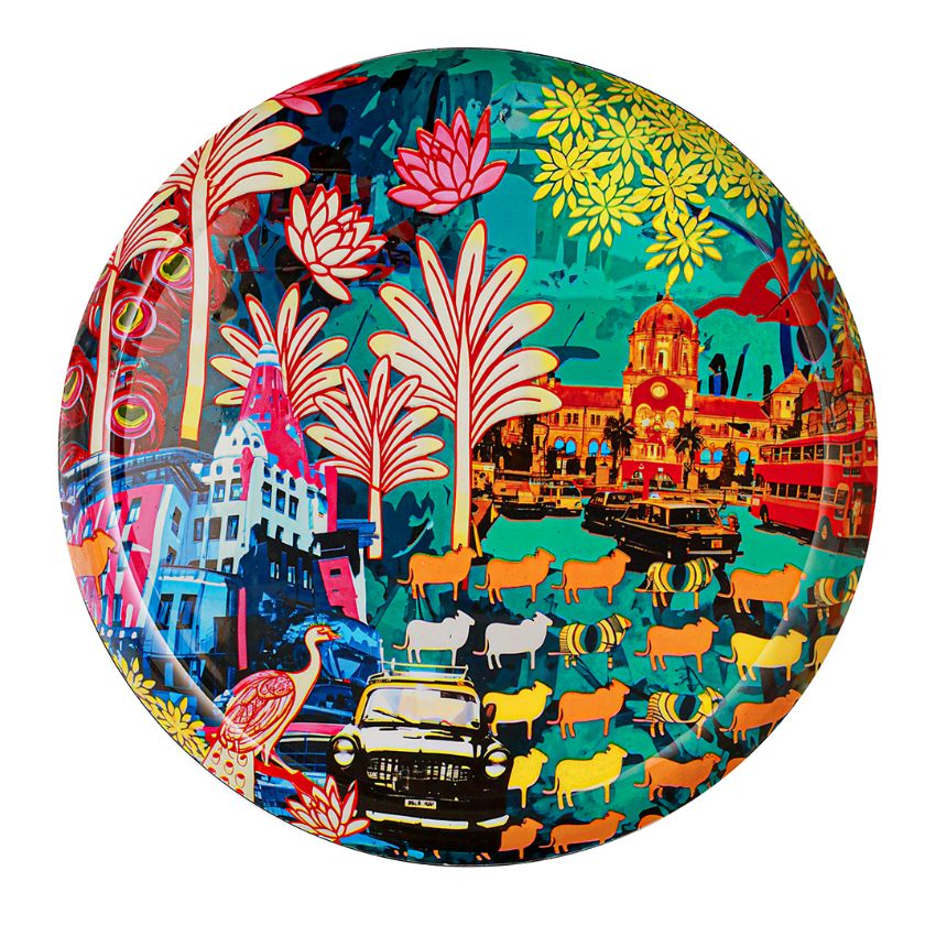 Elegant Design Multicolor Shade City Life Wall Plate | 10 inches