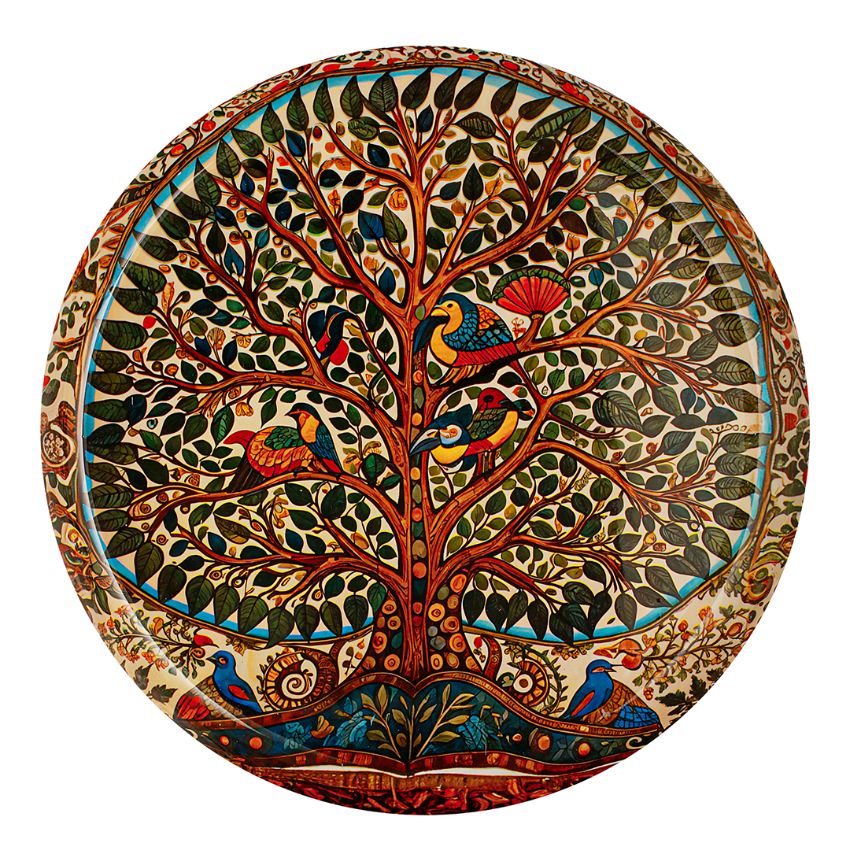 Beautiful Crafted Multicolor Shade Madhubani Tree Wall Plate | 10 inches