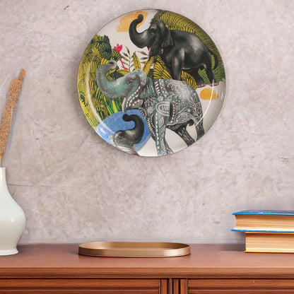 Beautiful Crafted Multicolor Shade Trio of Elephants Wall Plate | 10 inches