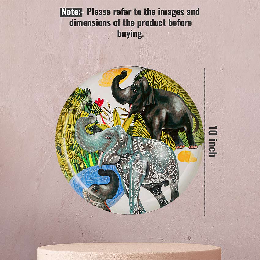 Beautiful Crafted Multicolor Shade Trio of Elephants Wall Plate | 10 inches