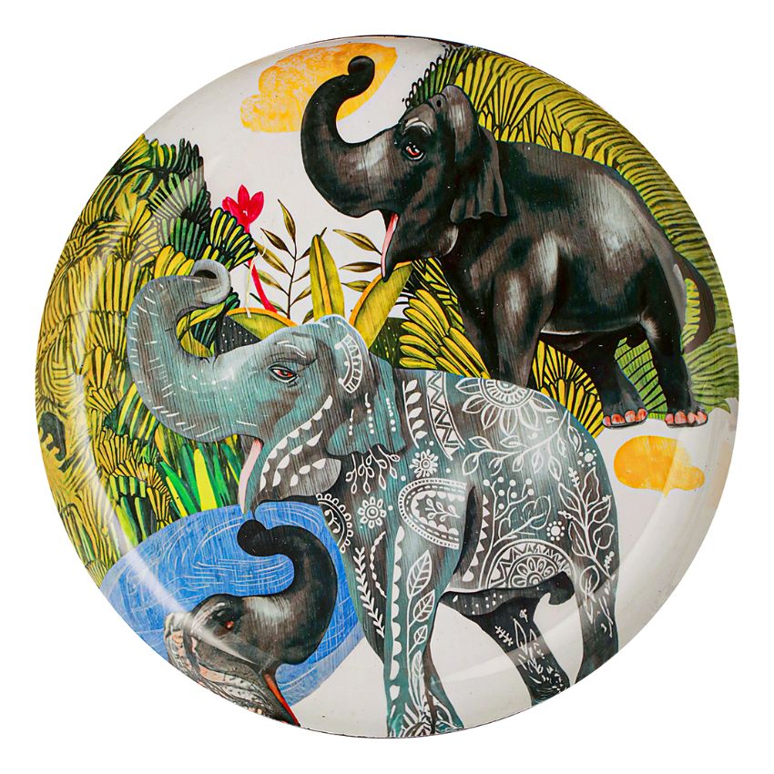 Beautiful Crafted Multicolor Shade Trio of Elephants Wall Plate | 10 inches