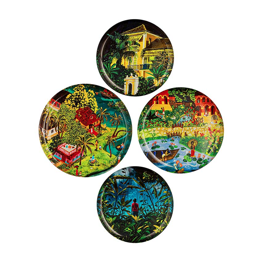 Beautiful Design Multicolor Shade Nature Harmony Wall Plate | Pack of 4