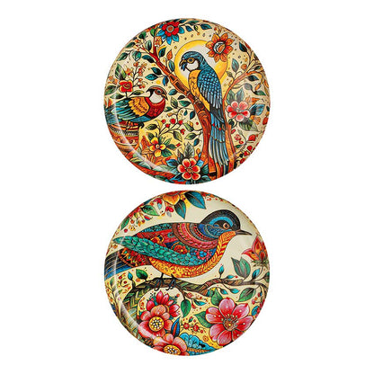 Beautiful Multicolor Design Feathered Friends Wall Plate | Set of 2 | 10 inches