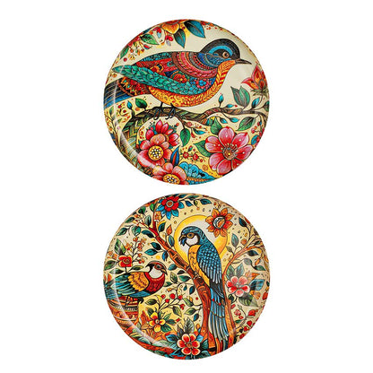 Beautiful Multicolor Design Feathered Friends Wall Plate | Set of 2 | 10 inches