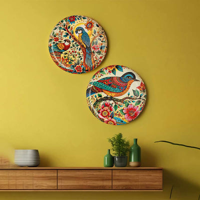 Beautiful Multicolor Design Feathered Friends Wall Plate | Set of 2 | 10 inches