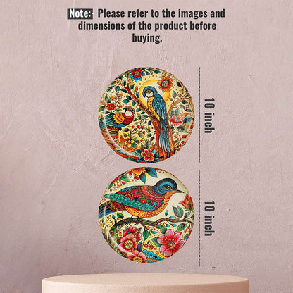 Beautiful Multicolor Design Feathered Friends Wall Plate | Set of 2 | 10 inches