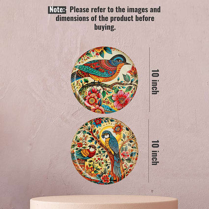 Beautiful Multicolor Design Feathered Friends Wall Plate | Set of 2 | 10 inches