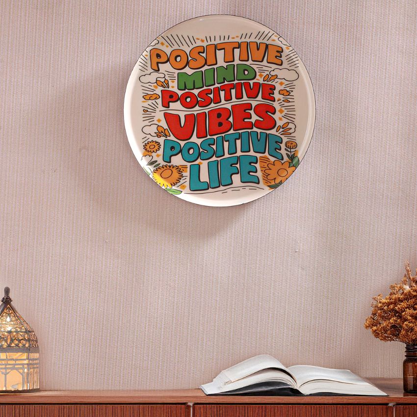 Beautiful Multicolor Design Positive Vibes Quote Wall Plate | 10 inches