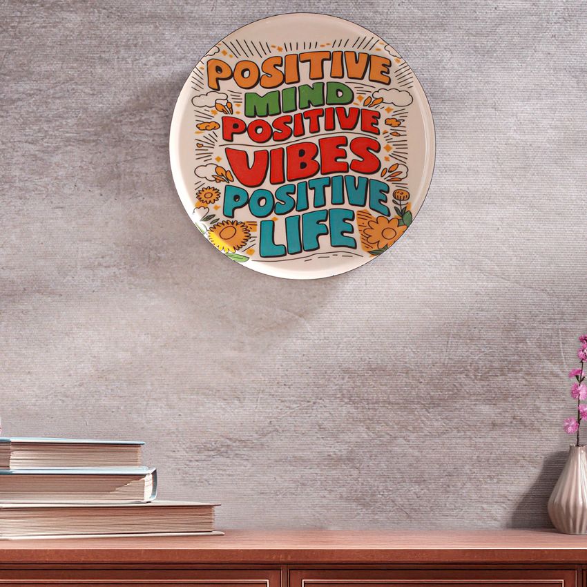 Beautiful Multicolor Design Positive Vibes Quote Wall Plate | 10 inches